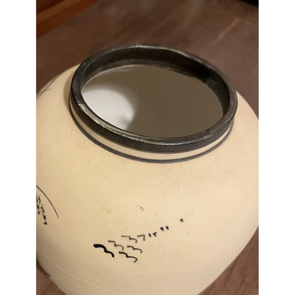 Vintage Japanese Bisque Pottery Hand Painted Pagoda Landscape Vase Ginger Jar 5”
